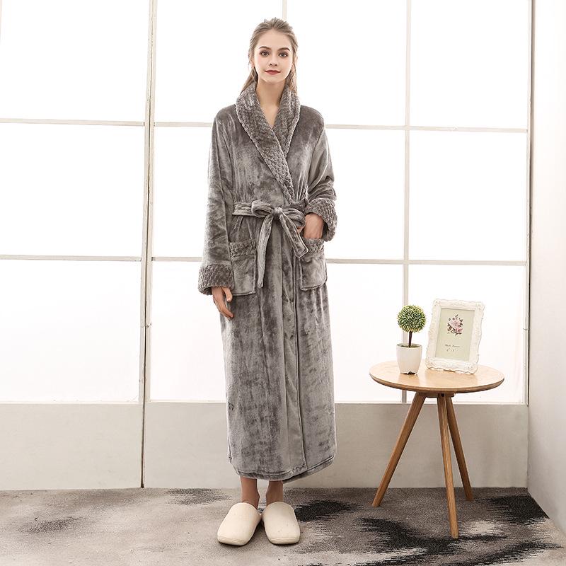 Lounge Robes Comfortable and Elegant Fall and Winter Large Size Facecloth Couple Robe Bebe Velvet Splicing Thickening and Lengthening Simple Bathrobe
