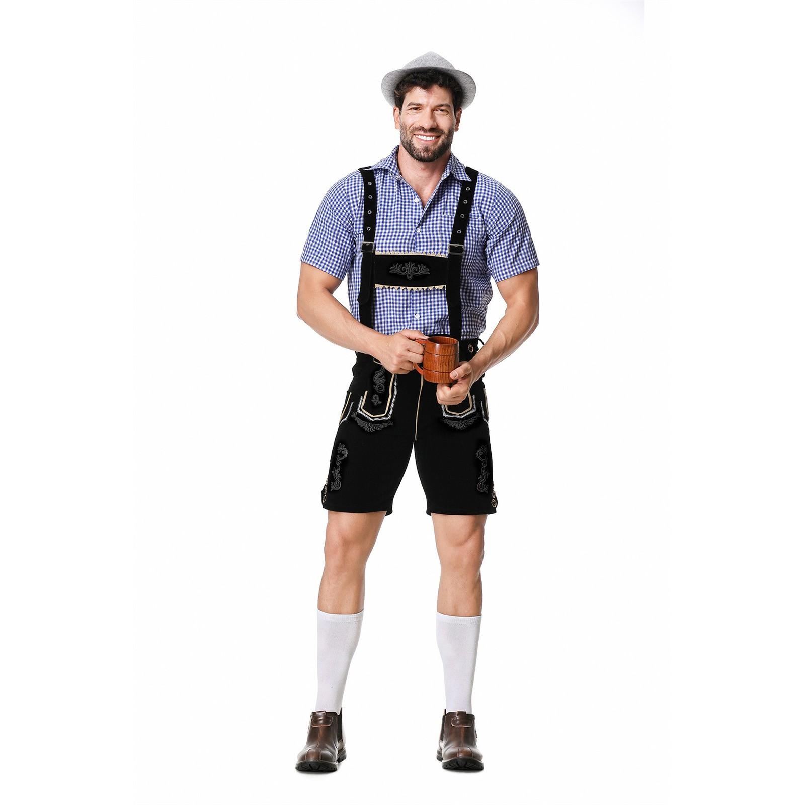 

Немецкая традиционная одежда для пивного фестиваля, клетчатая рубашка с висящей шляпой, комплект из трех предметов M синий