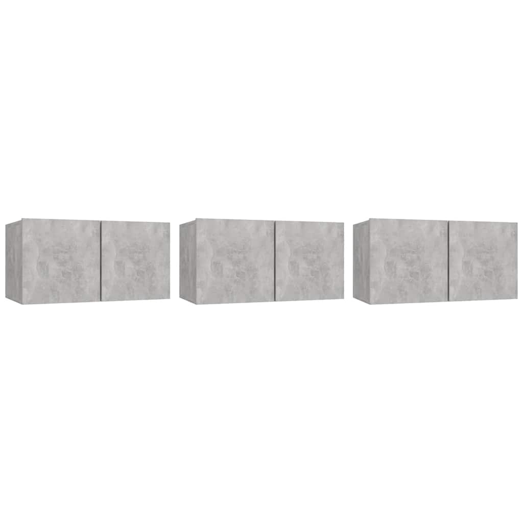Vidaxl Szafki Wiszące Pod Tv 3 Szt., Szarość Betonu, 60X30X30 Cm