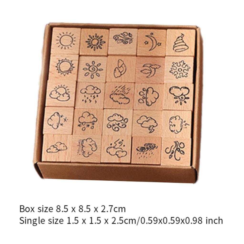 25 Pieces Wood Stamps Crafts DIY Wooden Rubber Stamps for Photo Album Scrapbooking Supplies Painting Journals Happy Planner