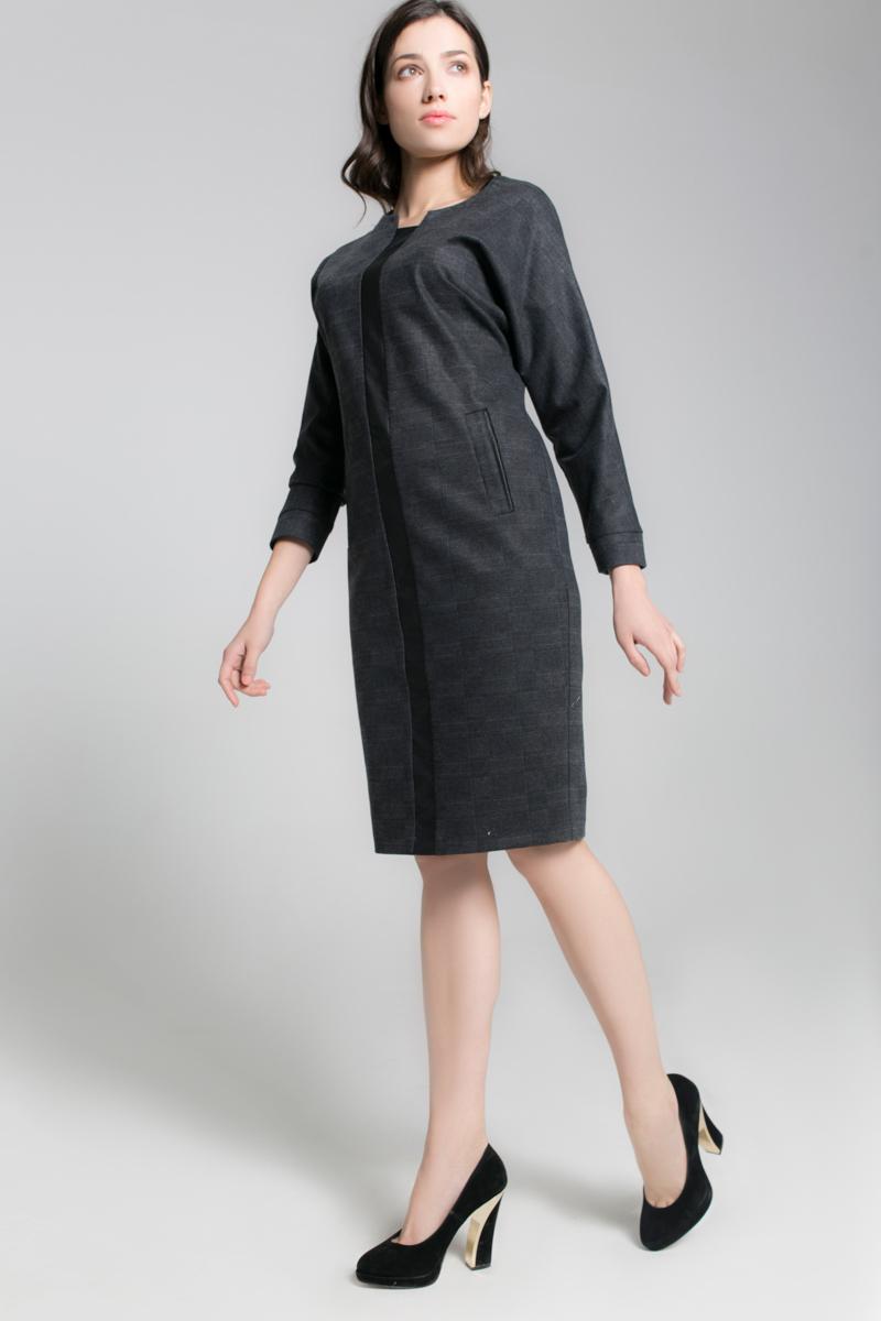 

Сукня у велику клітку з рукавами 3/4 та вставкою попереду 38 деревне вугілля