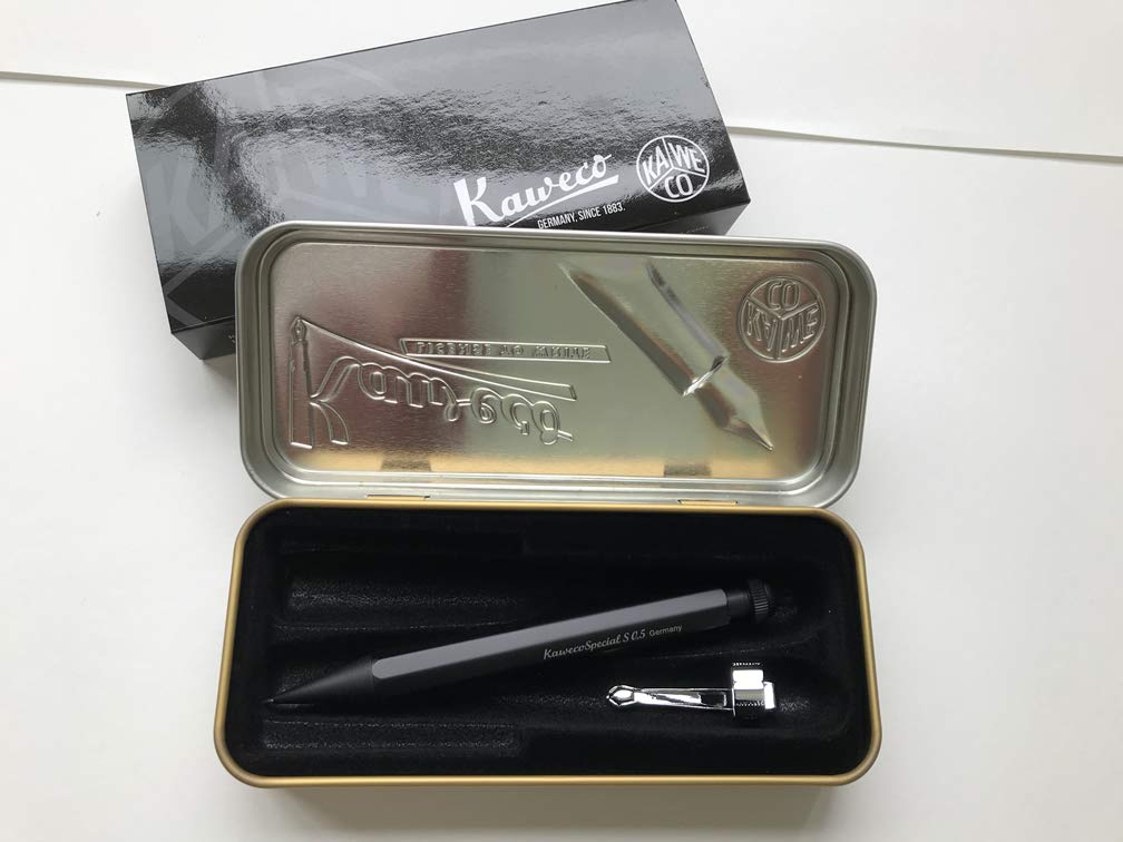 KAWECO exklusiver SPECIAL MINI Spezial-Mini-Bleistift Schwarz Klassisches Design auf einem schlanken [Mit Clip] [0,5 mm] Gehäuse!