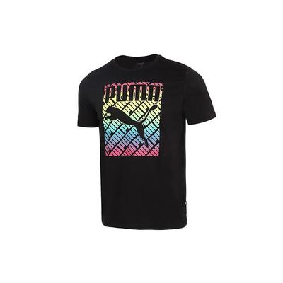 Printed Logo Sport Round Neck Short Sleeve T-Shirt Men Tops Black 855976-01