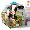 Cows in Flower Field Outdoor Automatic Umbrella Retractable Design with 8-Rib Durability Lightweight Perfect Gift for Friends Family