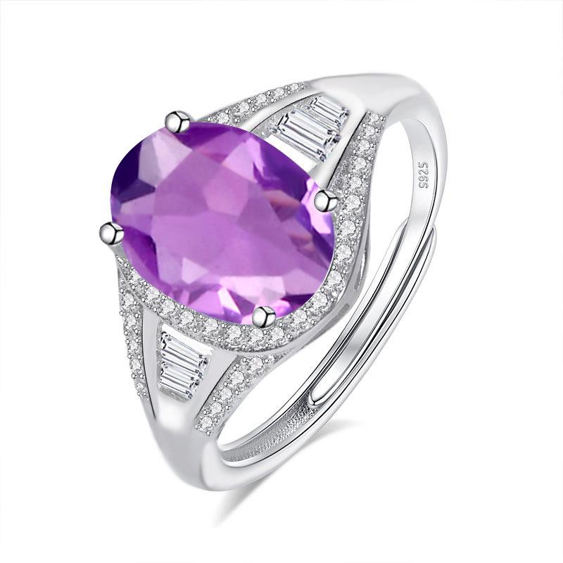 

S925 Sterling Silver Ring Women s Inlaid 8 * 10mm Natural Crystal Stone Topaz High Sense Ring Elegant Ladies Jewelry Adjustable opening