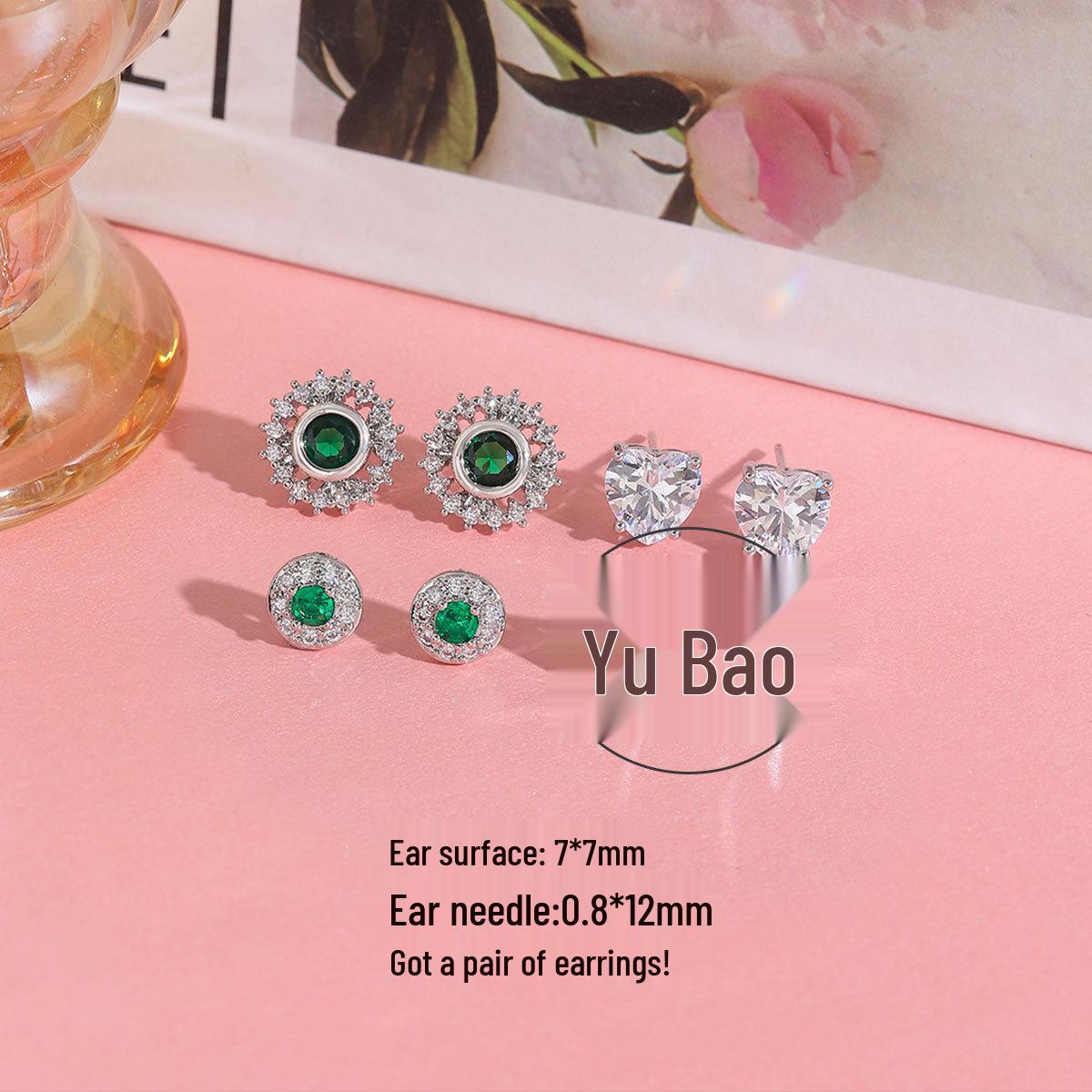 Gold-Plated Emerald Zirconia Stud Earrings, French Luxury Style, Fashionable High-End Retro Versatile Jewelry Real Gold Plating, Lasting Color