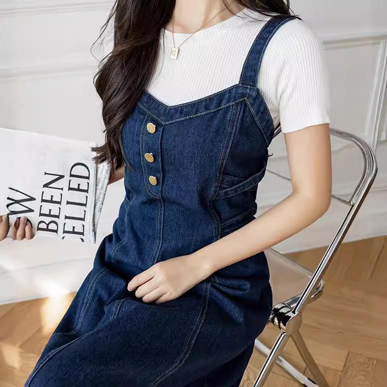 Plus Size Women's Hepburn-Style Denim Sling Dress