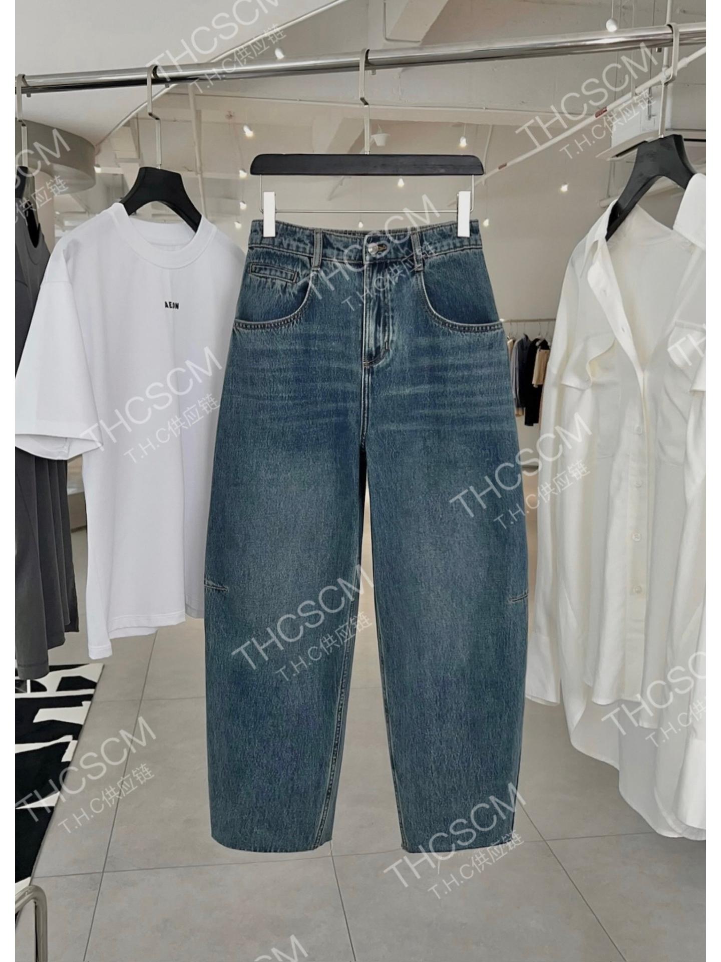 

You Ran 26 Spring New Style High Waist Frayed Curved Arc Grandma Jeans M