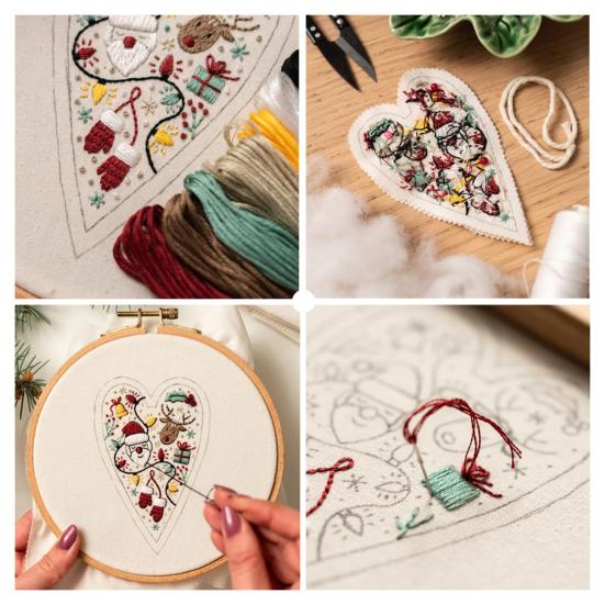Vánoční ozdoba vyšívací sada ručně vyrobený přívěsek ve tvaru srdce DIY závěsná dekorace na stromek slavnostní party atmosféra potřeby