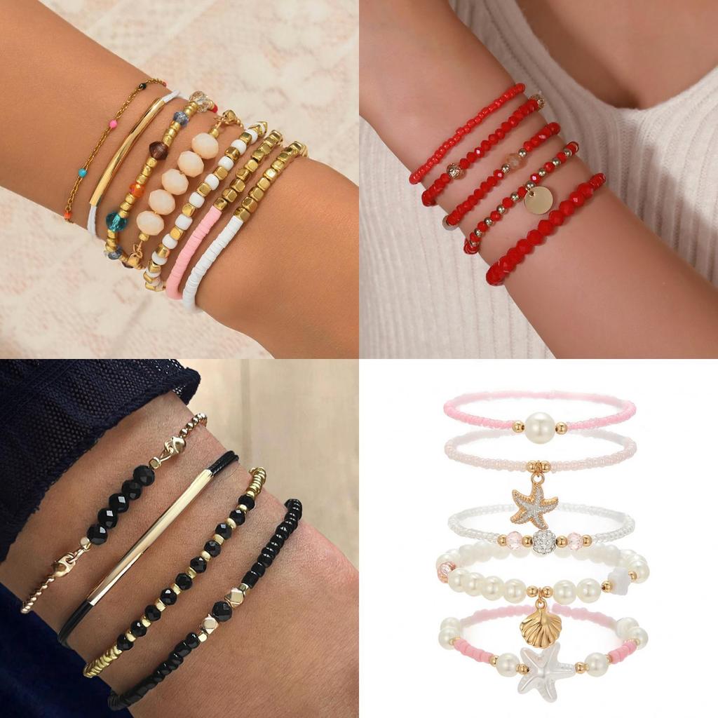Bohemian Style Beaded Bracelet Set With Glass And Alloy For Women Gift Ideas