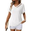 European & American Women's Waffle Knit V-Neck Short Sleeve Shirt