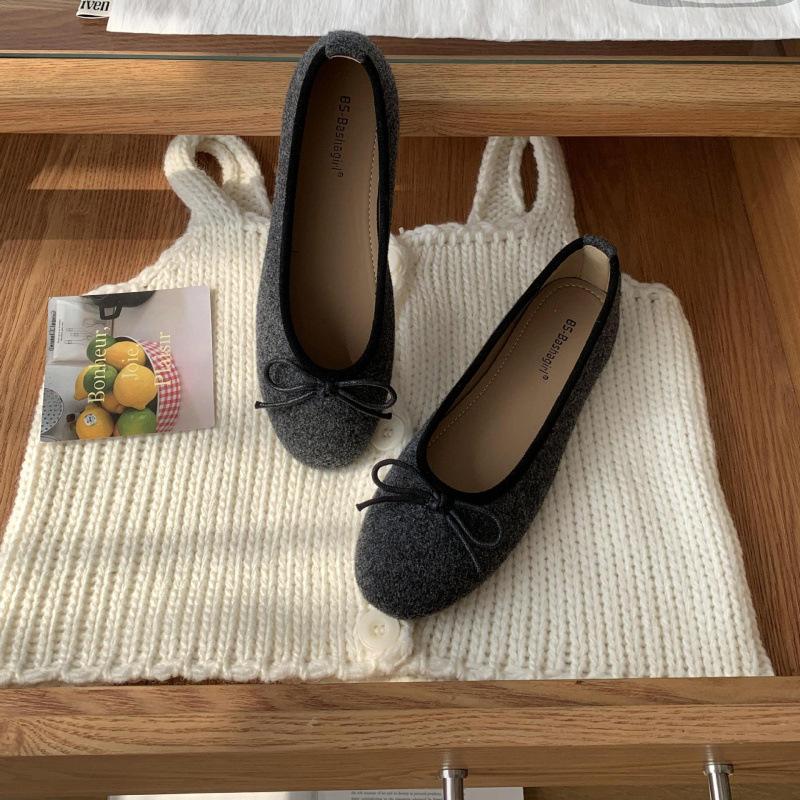 Französische Ballerinas Wildleder Ballett Einzelschuhe Damen 2025 neu Frühling und Herbst Schleife rot Abendschuhe Damen