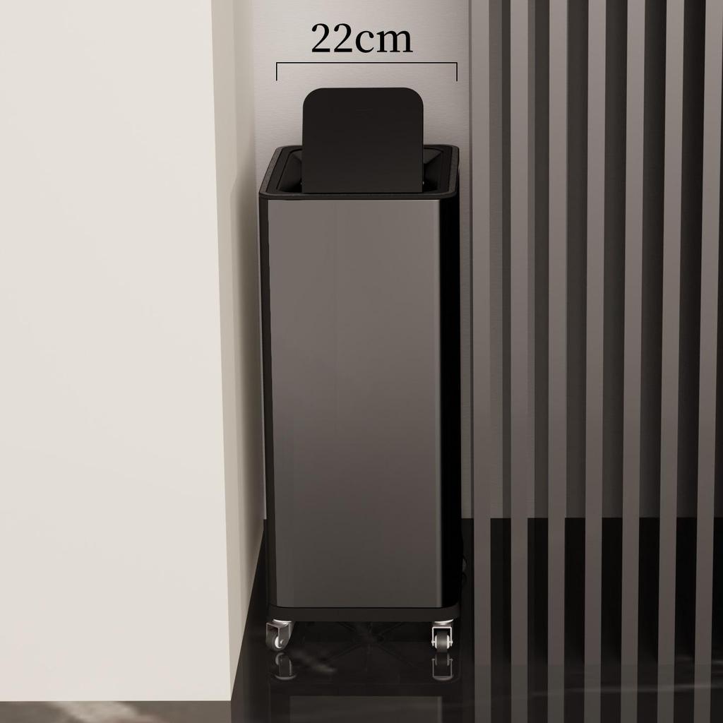 Einfacher Moderner Edelstahl-Mülleimer mit Rädern – Vertikaler Klappdeckel, Quadratisches Design für Küche & Wohnzimmer