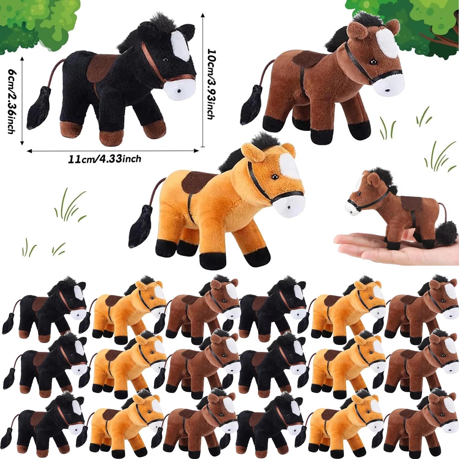12-120 Stuks 4-inch Paard Knuffeldier Paard Speelgoed Paard Pluche Adopteer een Paard Feest Bedankje Staand Knuffelpaard Mini Pluche Verjaardag 24 PCS