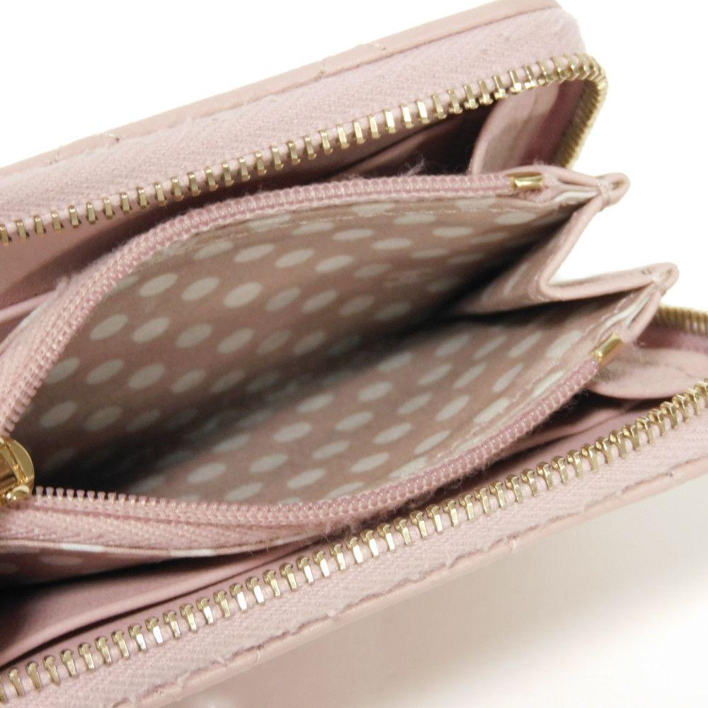 Used 10097 Coco Pearl Zip Coin Purse AP3811 7943 COCO Mark CC Mark Dots Random Matelasse Pink Beige Women's from Japan