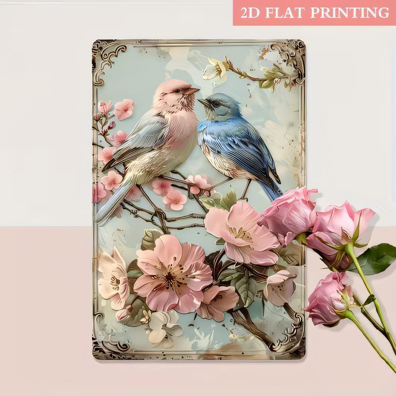 Tin Sign Vintage Floral Birds Wall Art Metal Plaque  Printing Retro Cottage Garden Decor for Living Room Bedroom Hallway Cafe Ou