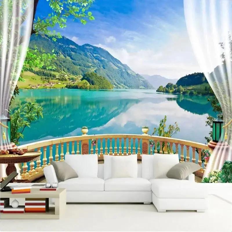 3d Wallpaper Mural Blue Sky Lake Forest Natural Landscape Wall Background Living Room Bedroom Backdrop Mural