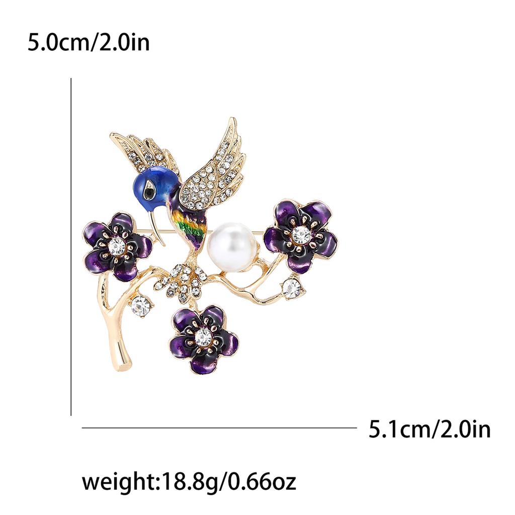 Broche Fleur Branche Oiseau Émail Alliage Créatif Personnalité Tempérament Costume Femme Cardigan Corsage Ornement Épingle