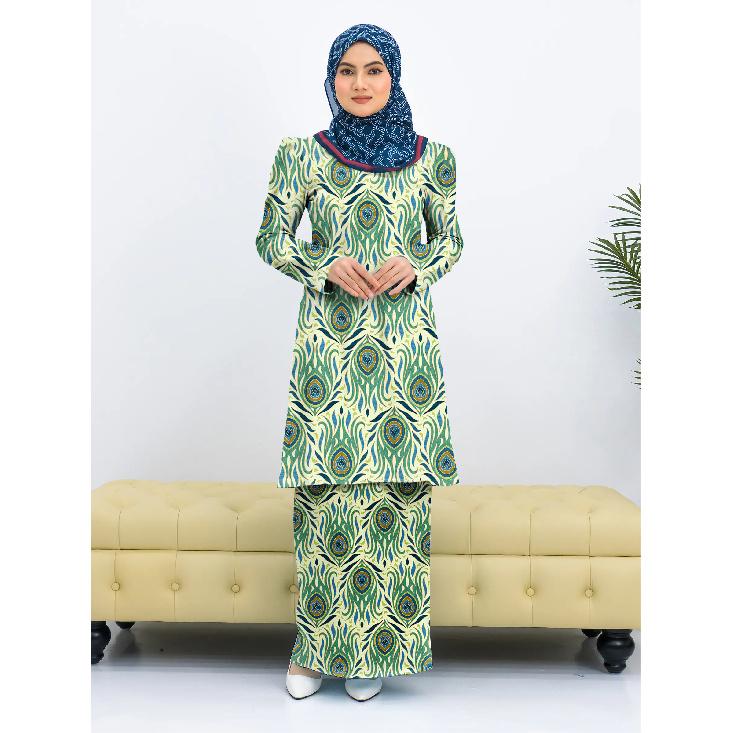 Eid floral palis print stylish long gradient modern kurang pahang ladies casual muslim suit comfortable ladies two piece suit