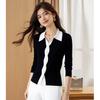 2025 Autumn Women's Black & White Knitwear: Stylish Twist, Long Sleeve, Slimming Fit