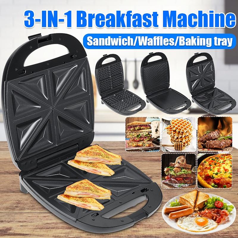 Electric Waffle Maker Mini Sandwich Machine Breakfast Maker Multi Cookers Toasters Electric Ovens Hot Plates Bread Pancake 3 In 1 1200W