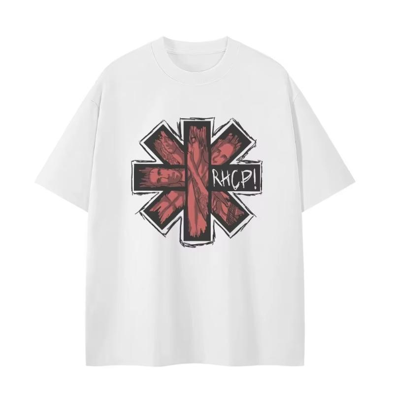 Red Hot Chili Peppers Red Hot Chili Peppers Groupe Épaule Ample Coton Col Ras du Cou Rock Homme et Femme Coton T-Shirts Manches Courtes