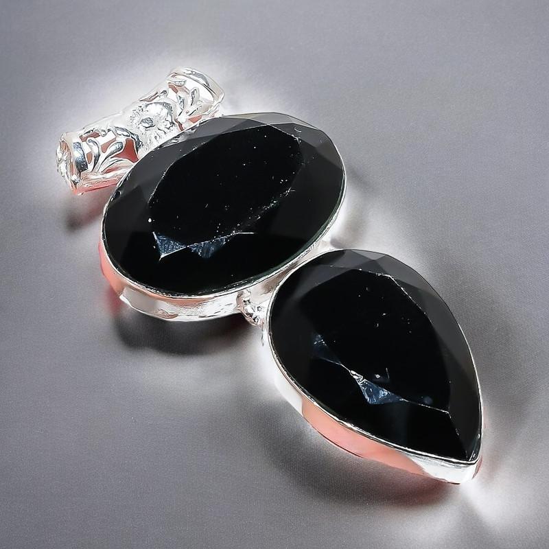 Schwarzer Spinell Edelstein Handgefertigt 925 Sterling Silber Schmuck Anhänger 2,17" AH-931