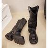 Damen Punk Faltplattform Stiefeletten Coole Kampfstiefeletten mit Gürtelschnalle Rutschfeste Goth Street Fashion Ritterstiefel