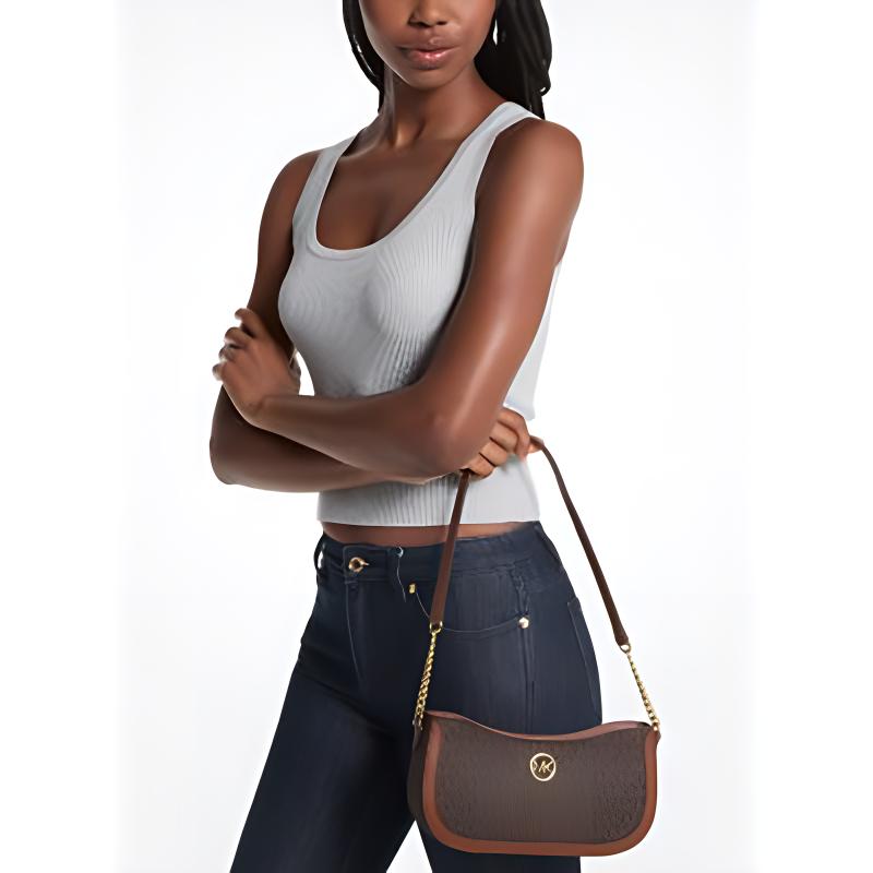 Michael Kors Leida Classic Print Zipper Closure Coated Canvas And Polyester Blend PU Clutch Bag Women Handbags Brown 35S4G9GU5B-200