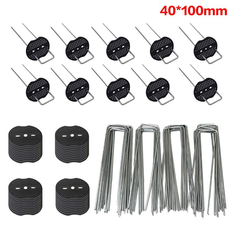 Садовые U-образные колышки с прокладками Металлические колья для забора Оцинкованные ландшафтные шипы для фиксации газонов Барьерные колышки для земли 40x100mm