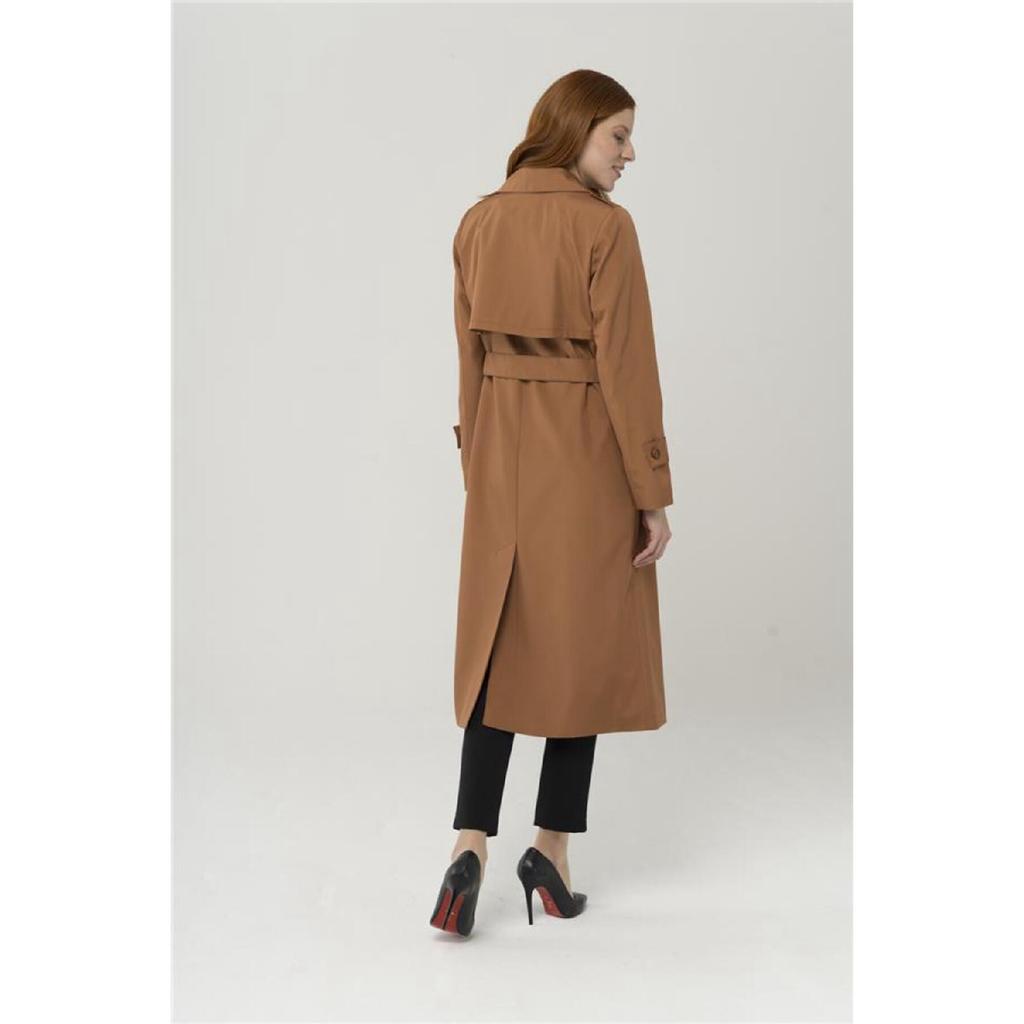 Zippered Pocket Epaulette Detailed Trench Coat Brown 4283