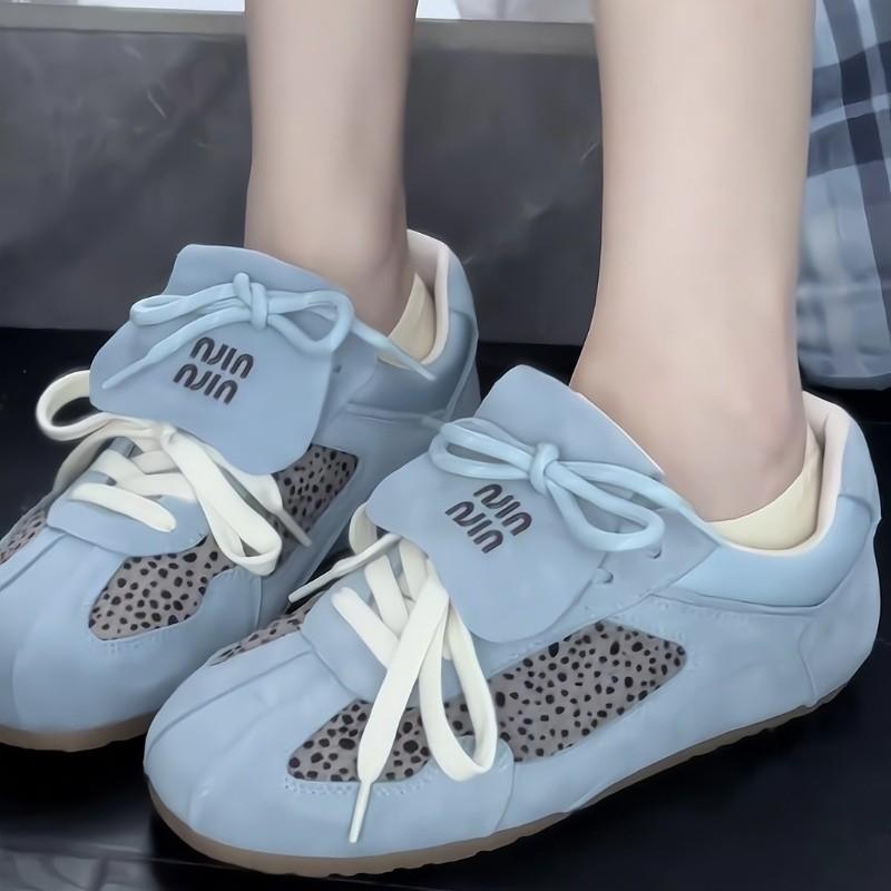 Women Round Toe Leopard Print Inner Heightening German Training Lace Up Casual Sport Shoes Outdoor Running Vulcanized Shoe
