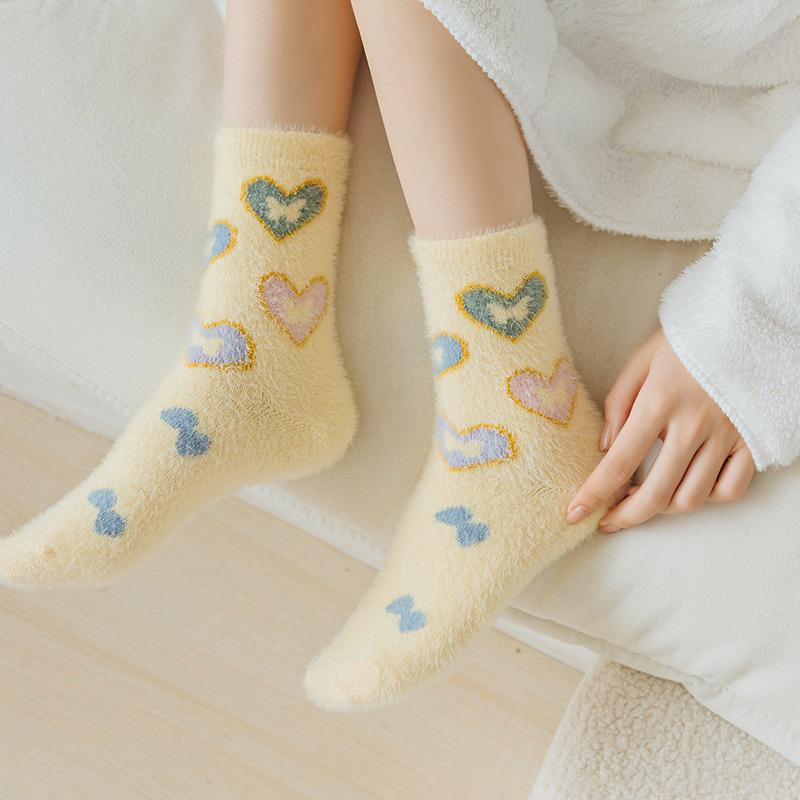 1/5pairs Cartoon Warm Thicken Sock Autumn Winter Fashionable Versatile Mid Socks Casual Comfortable Women's Socks Sleeping Socks