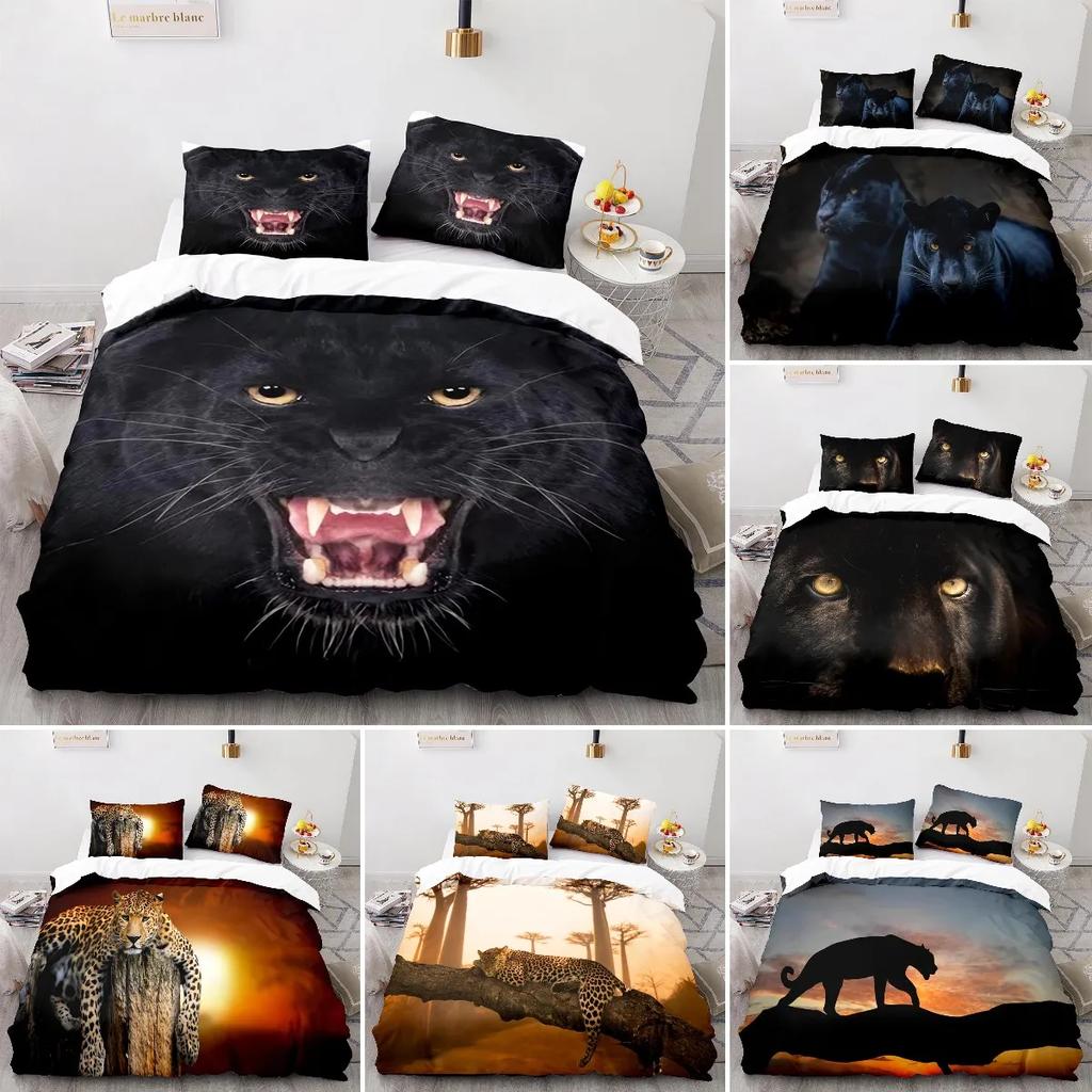 Leopard Duvet Cover King Queen Size Black Panther Bedding Set For Teens Boys Men Cheetah Quilt Cover Wild Animal Comforter Cover