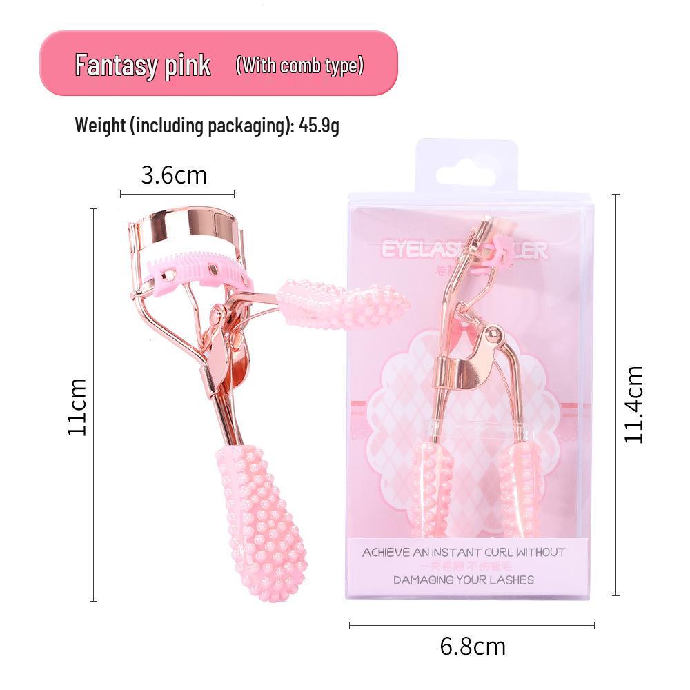 Press Eyelash Curler with Pink Handle & Carbon Steel for Natural Curling – Beauty Tool in Box.
