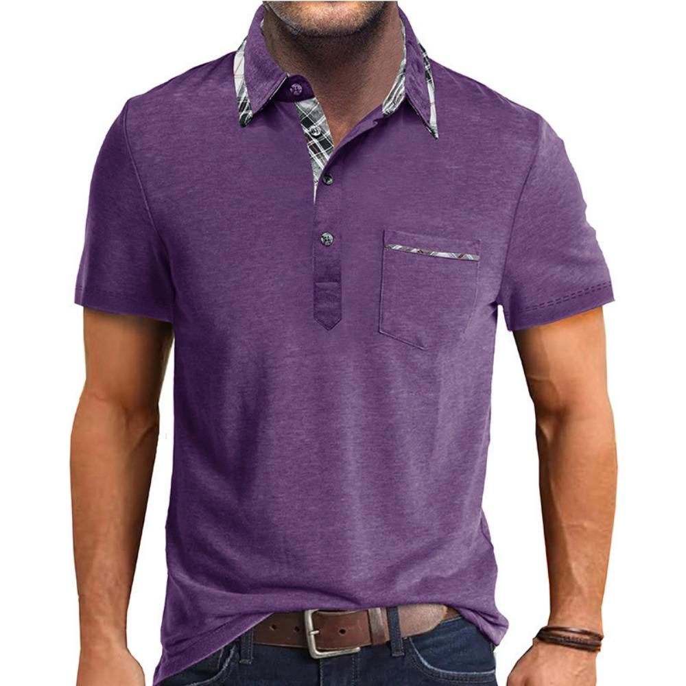 2026 Summer Collar Casual T-shirt Short Sleeved Top Plaid Polo Shirt Fashionable Men's Clothing