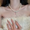 Colar Gota de Pérola Francês Vintage com Adornos de Zircônia para Mulheres Elegantes
