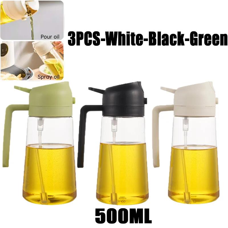 2 i 1 Häll Spray Spruta Kök Fritös Luftspray Oljedispenser Flaska för Olivolja Matlagning Fritering Grillning Camping Stor Kapacitet