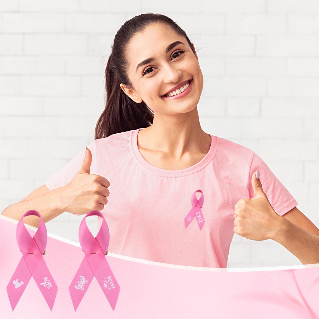 100 Pcs Breast Cancer Awareness Pins Pink Ribbon Lapel Pins Hope Power Love Fight Cancer Theme Fabric Pins Bulk For Charity