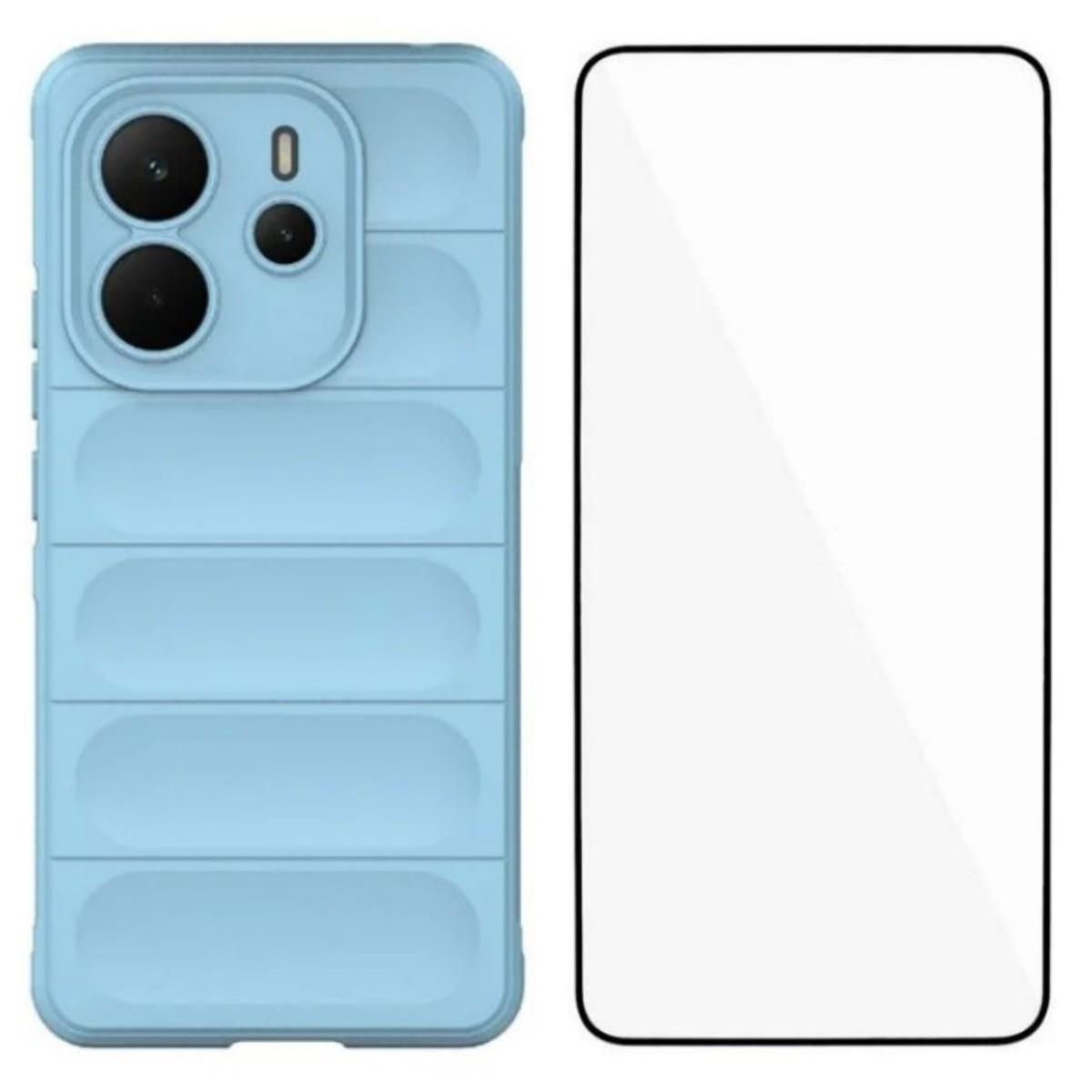 

Для Xiaomi Redmi Note 14 4G (164,84x78,15x8,16 мм) Чехол из ТПУ WANLONFENG Серии HD Противоскользящий Чехол для Телефона с Закаленным Стеклом Baby Blue