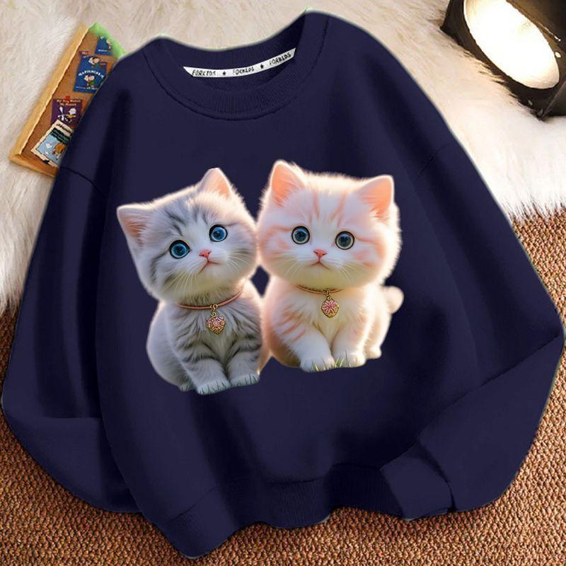 Cute Little Cat Hoodie for Children, Long-sleeved Loose Coat for Boys and Girls in Spring and Autumn
