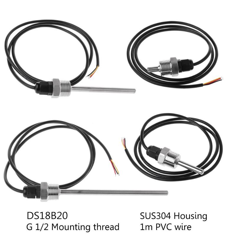 DS18B20 Digital Temperature Sensor G1/2\" Thread Probe DIA=7mm 3-core Wire SUS304 Drop Ship