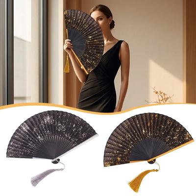 With Tassel Folded Fan 6inch Hand Hold Fan Portable Chinese Retro Fan  Gift