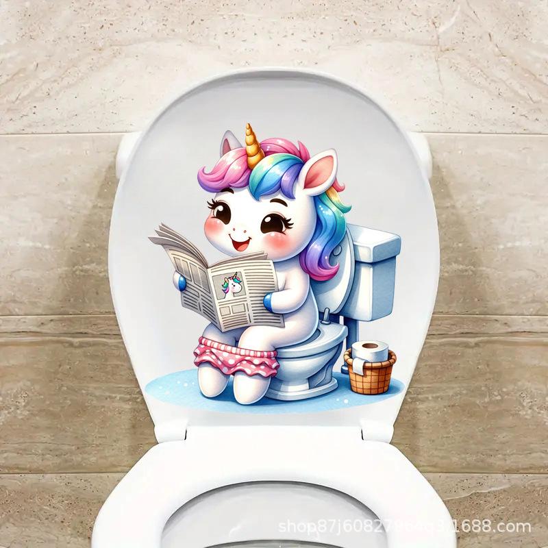 1 PC Funny Animal PVC Toilet Seat Stickers Monkey Zebra Giraffe Decals Waterproof Bathroom Wall Door Decor Creative Removable Decals