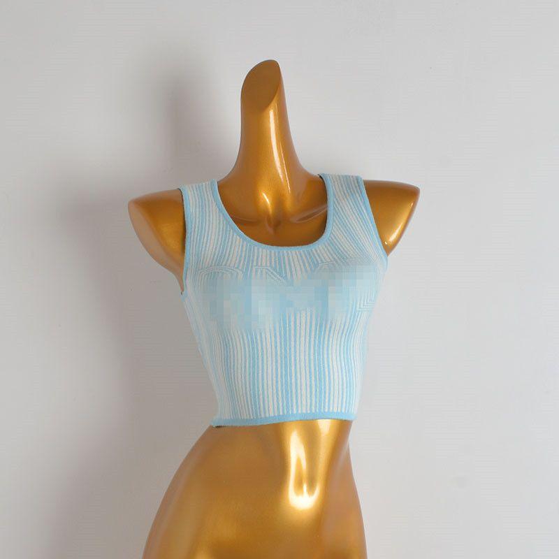 Export Single Striped Sleeveless Pullover Vest Sweater Women's Clothing Spring Summer Slim-Fit Short Vest Easiest for Match Tops Fashion