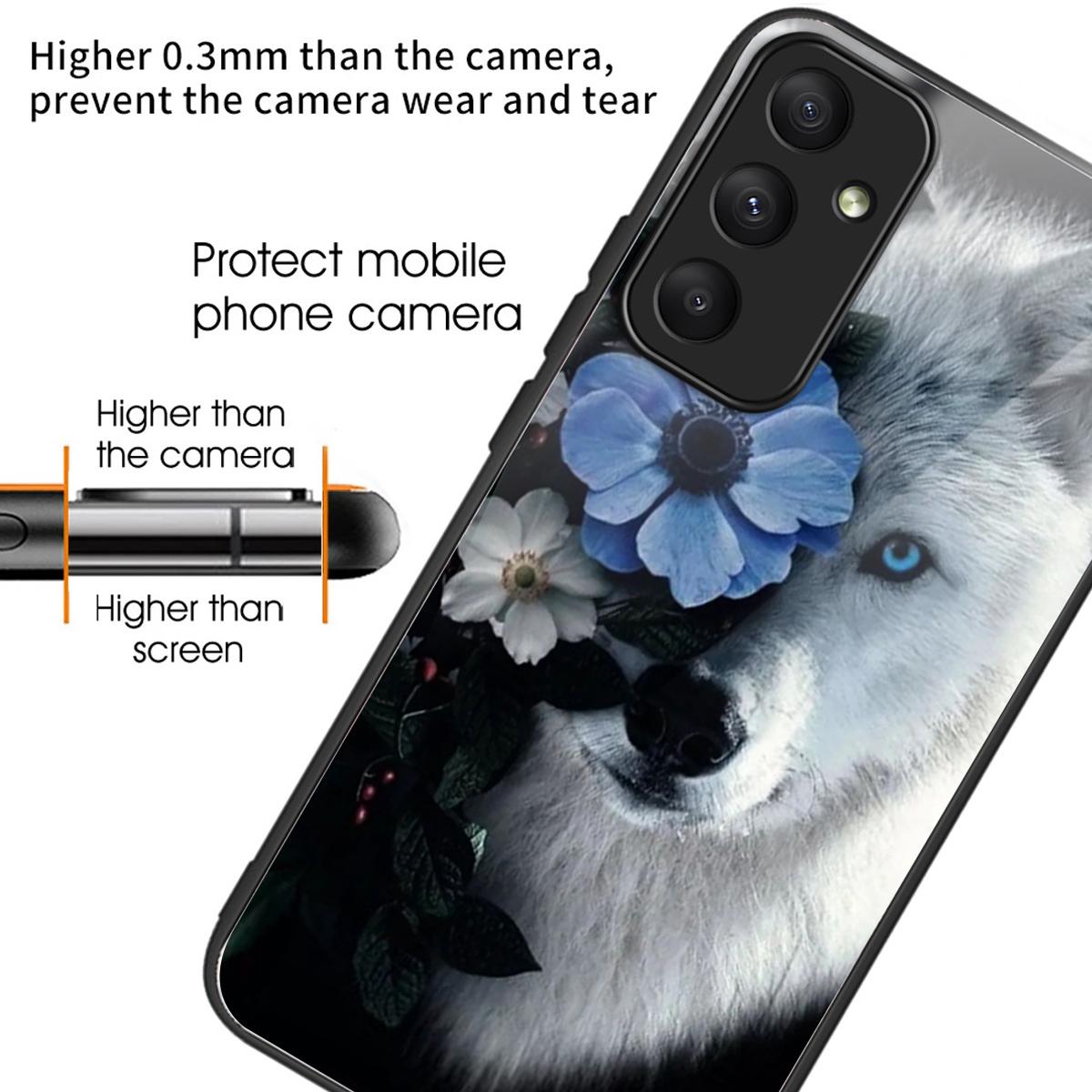 

For Samsung Galaxy A35 5G Case Anti-fall TPU+Tempered Glass Pattern Printing Phone Back Cover Butterfly