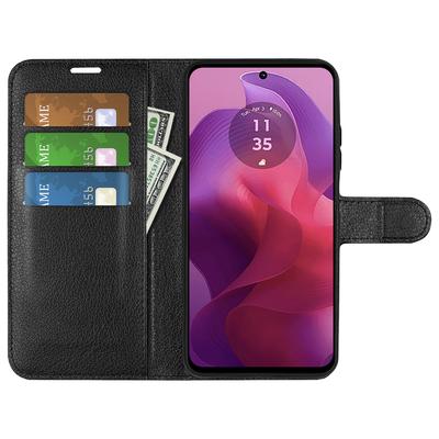 Etui skórzane z teksturą liczi z uchwytem na karty do Motorola Moto E14 4G/G04 4G/G04s 4G/G24 4G