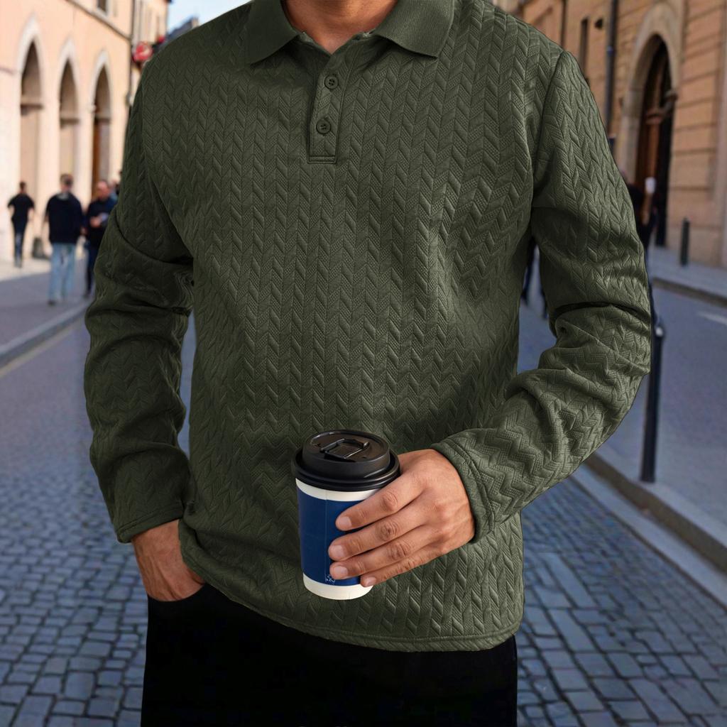 Men's Solid Color Sports Button Lapel Long Sleeve Tops Men's Casual Fashion Long Sleeve Tops