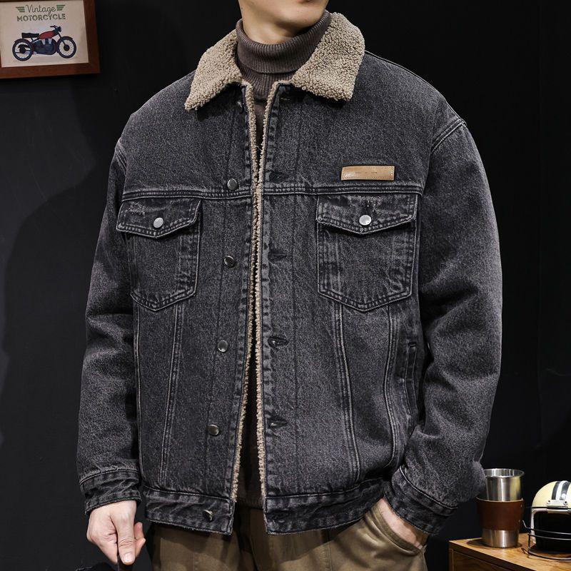 Men's Trendy Denim Lambswool Jacket - Thick, Warm, Retro Workwear Winter Style