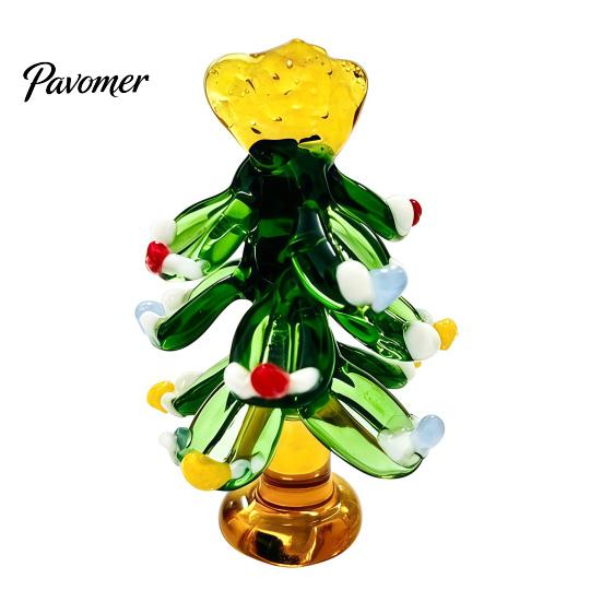 Decorative Colorful Glass Tree Christmas Figurine, Handmade Santa Deer Desk Decor, Unique Desktop Gift Miniature Holiday Tabletop Ornament for